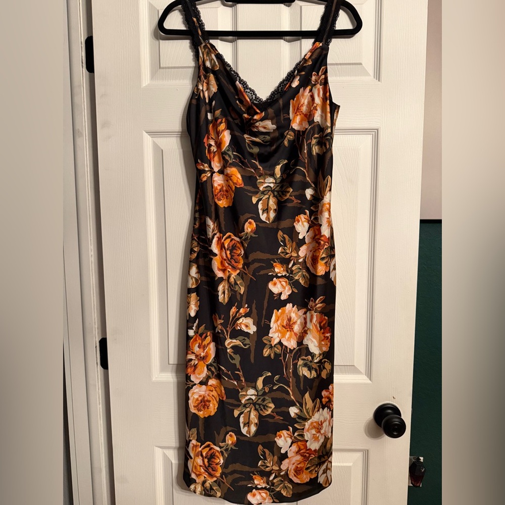 Floral Slip Dress with Lace Trim
